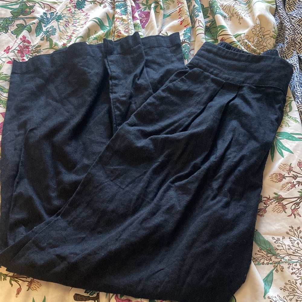 Abercrombie & Fitch Black Linen-Blend Wide Leg Trousers - Picture 3 of 3